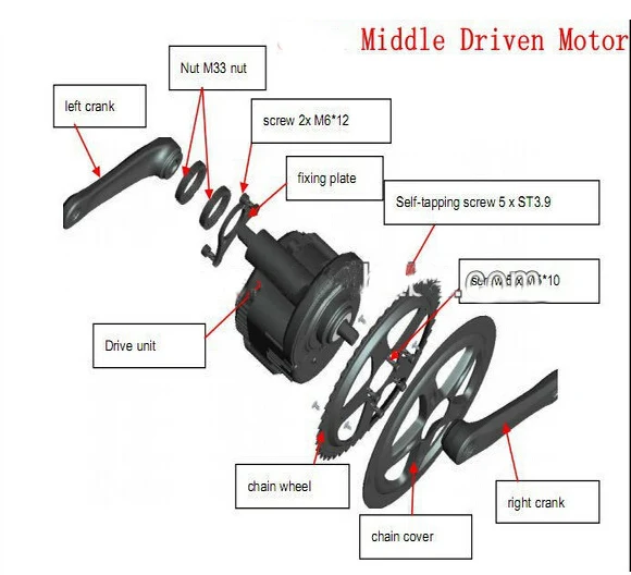 Bafang BBS02 48V 500W Bafang 500 Вт середине кривошипно приводной комплект Электрический мотор Набор для электровелосипеда комплект для переоборудования электрического велосипеда