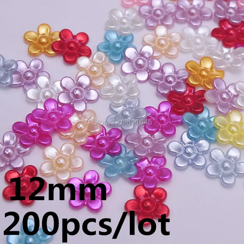 

12mm 200pcs/lot Mixed Colors ABS Imitation Pearl Half Round Flower Shape Pearls Beads