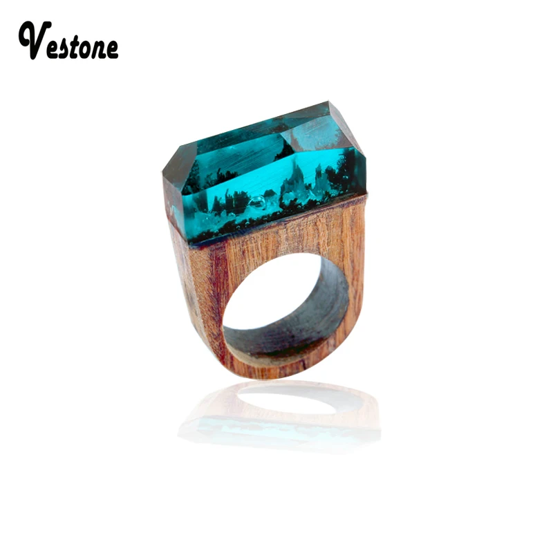 

vestone New Fashion Sky Blue Resin Wooden Magic forest Rings Creative Handmade Rings for Women Fashion Jewelry JB001-1