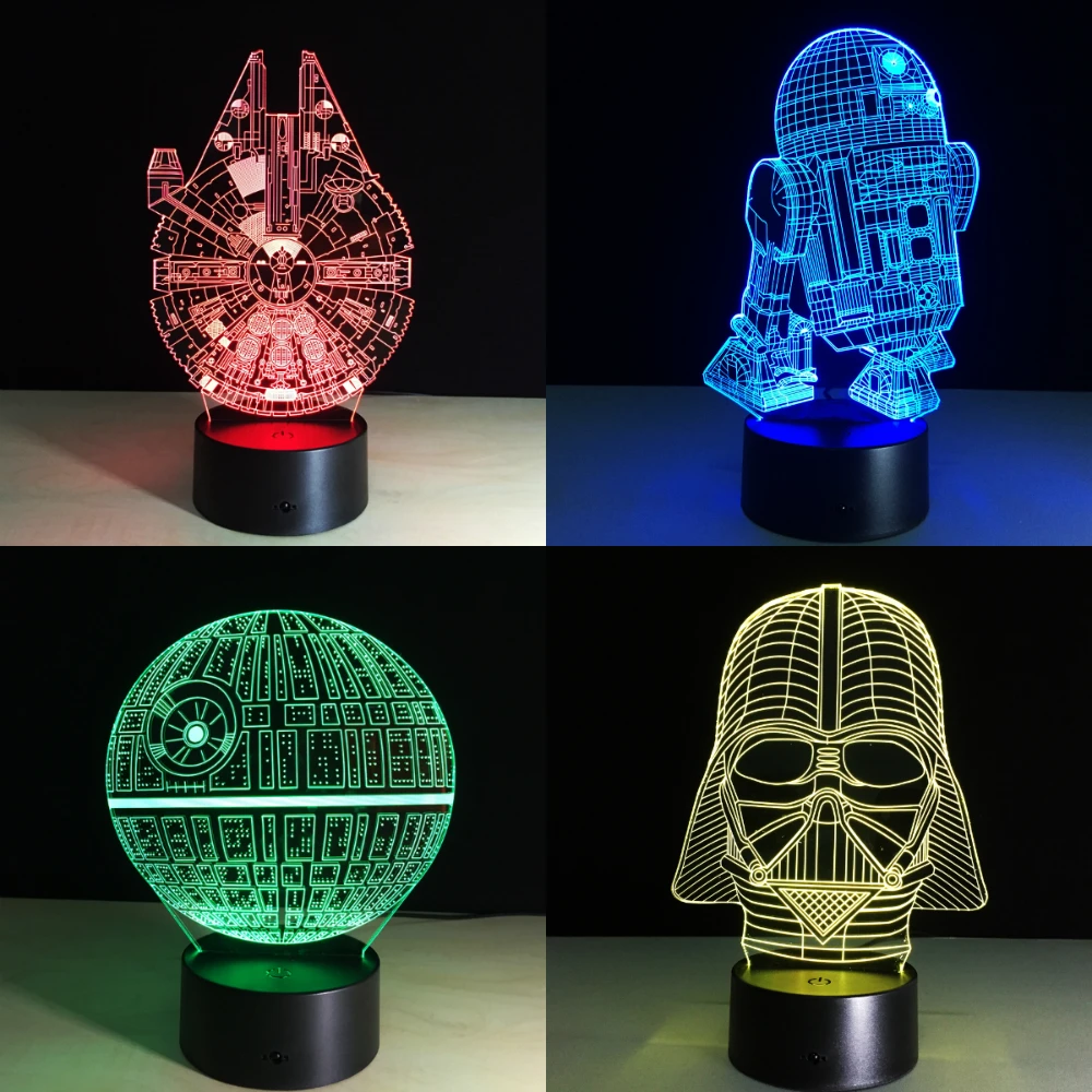 

7 Colors 3D LED Lamp Millennium Falcon R2D2 Star Wars Multicolor Night light Luminaria Lighting Kids Toys Child Gift Dropship