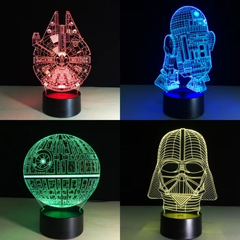 

7 Colors 3D LED Lamp Millennium Falcon R2D2 Star Wars Multicolor Night light Luminaria Lighting Kids Toys Child Gift Dropship