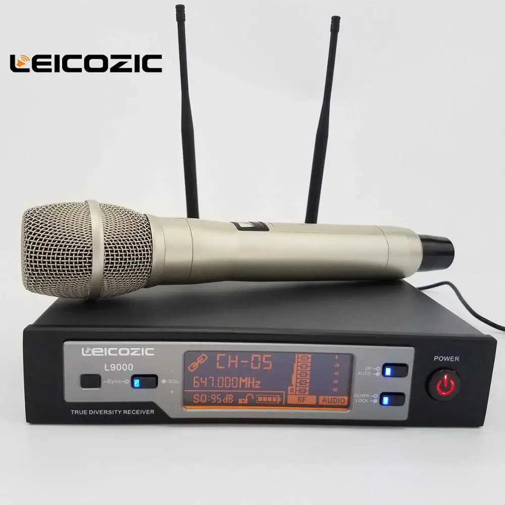 Leicozic 615-655Mhz Профессиональный цифровой беспроводной микрофон УВЧ сценический настоящий цифровой микрофон 9100 бренд микрофон - Цвет: golden mic