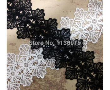 

15Yards High Quality 13cm White Embroidered African Cord Laces French Lace Fabric Ribbon Black Trimmings For Wedding Dresses