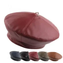 Простой ПУ берет шляпа мода пустой Англия Стиль искусственная кожа художника шляпа для женщин Открытый ветрозащитный Newsboy кепки Ретро Женская кепка