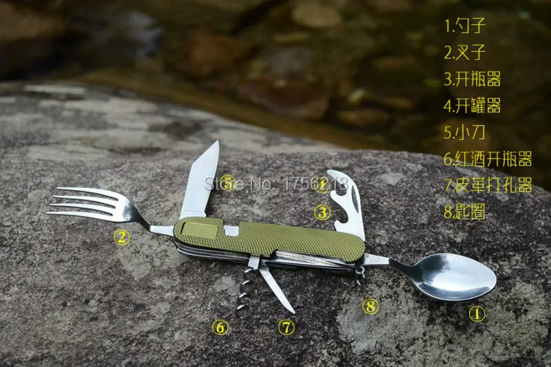 Mack Walker Открытый походный стальной Съемный нож ложка вилка пробка винт Многофункциональный Diner набор для кемпинга охоты