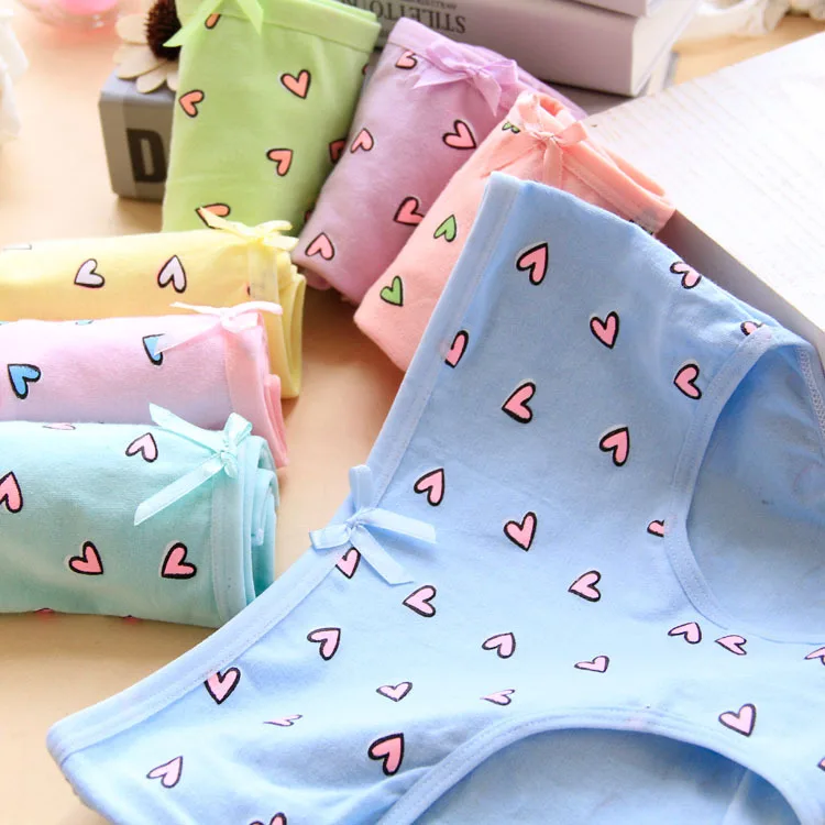 

Cute Women's Candy Colors Love Heart Printing Briefs.Ladies Lolita Panties Triangle Underpants Knickers.Girls Intimates Lingerie