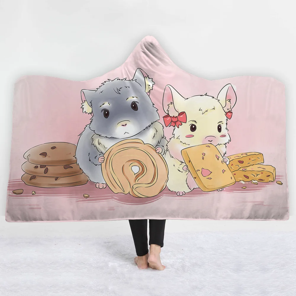 

19 Styles Cute Cartoon Animation Rabbit 3D Printed Plush Hooded Blanket for Kids Warm Wearable Soft Fleece Throw Blankets