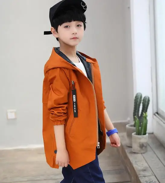Новинка года, стильные детские куртки осенняя одежда для мальчиков ветровка детская лента детская одежда для мальчиков - Цвет: Оранжевый
