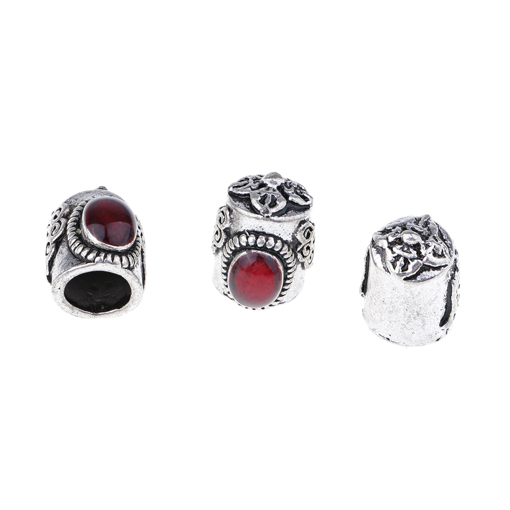 6 Pieces Vintage Tube Leather Cord Bracelet End Cap Beads Jewelry Findings Accessories Red Blue