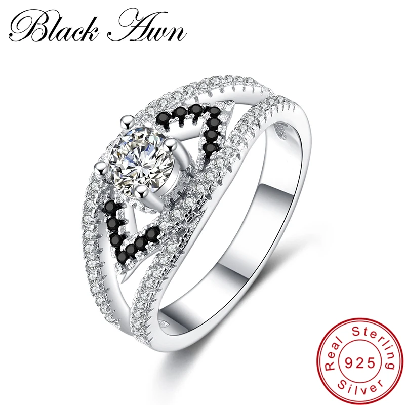 

[BLACK AWN] 925 Sterling Silver Jewelry Trendy Wedding Rings for Women Engagement Ring Femme Bijoux Bague C076