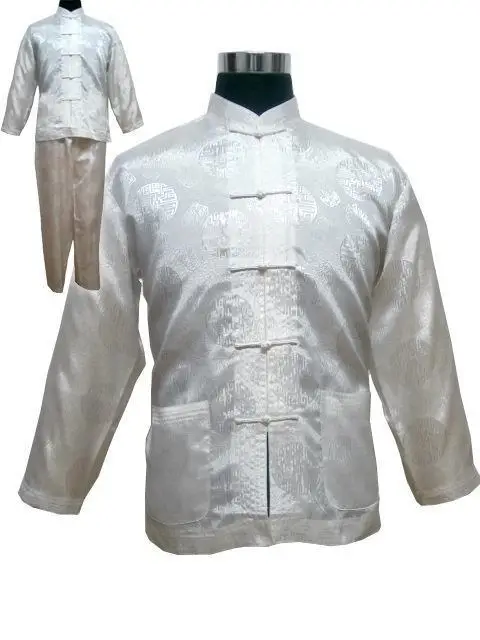 Золото Для мужчин полиэстер атласные пижамы наборы куртка брюки пижамы Размер Размеры s m l xl XXL, XXXL M3023 - Цвет: white