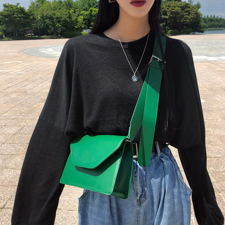 

Simple Pu Leather Small Flap Bags Women Messenger Bag Brands Design Wide Shoulder Strap Crossbody Bags For Women Casual Purses