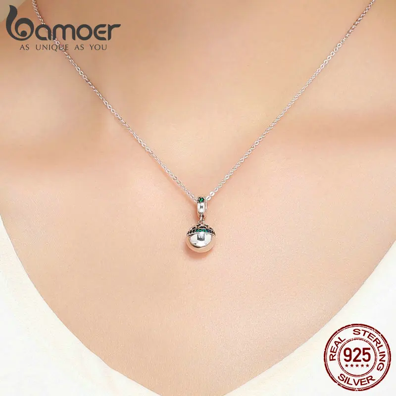 BAMOER 100% 925 Sterling Silver Love Gift Box Dangle Ball Charm Green CZ Charms Fit Bracelets & Necklaces DIY Jewelry SCC689-LB