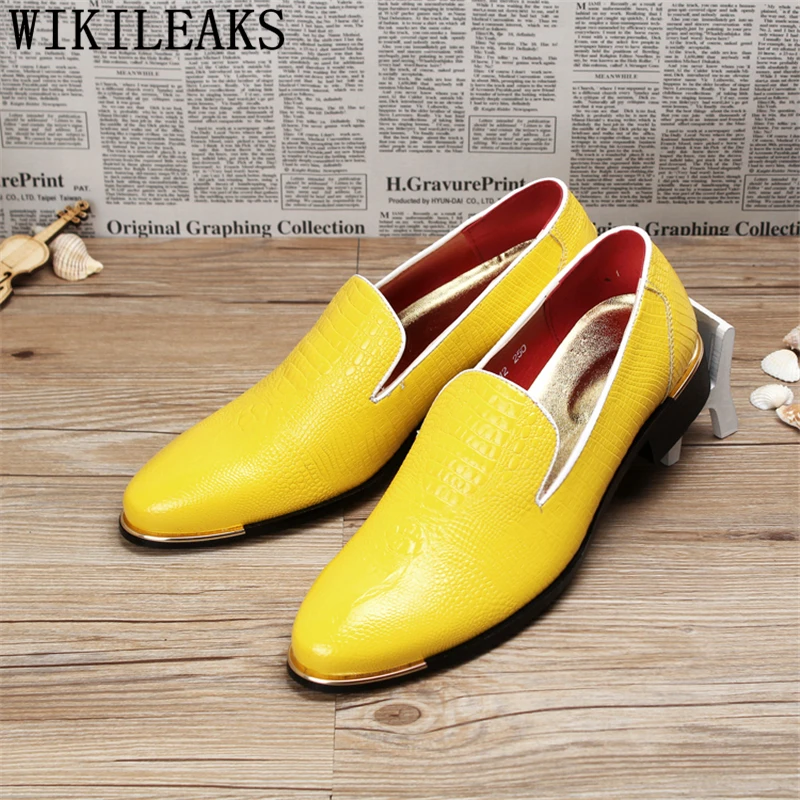 Preto Marca Crocodilo Couro De Mens amarelo vermelho Vinho Italiana Oxfords Formais Escritório Loafers branco Homens 2019 Da Grife Dos Sapatos Vestir Luxo Casamento OnwUPqqC