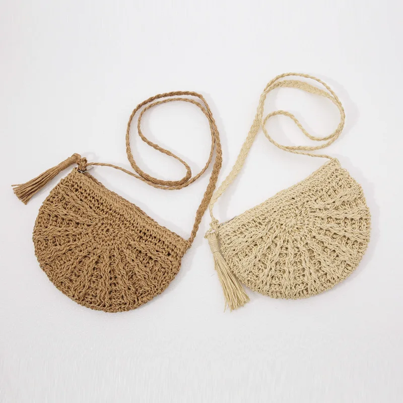 

Women Mini Purses and Handbags 2019 Summer Straw Beach Shoulder Bag Ladies Tassel Messenger Bag Rattan Purse Handbag