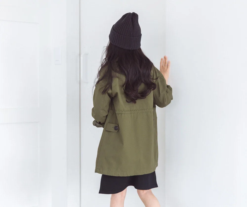 new 2018 army green children long sleeve autumn outerwear coats girls cotton tops fashion long jackets kids trench coats clothes (12)