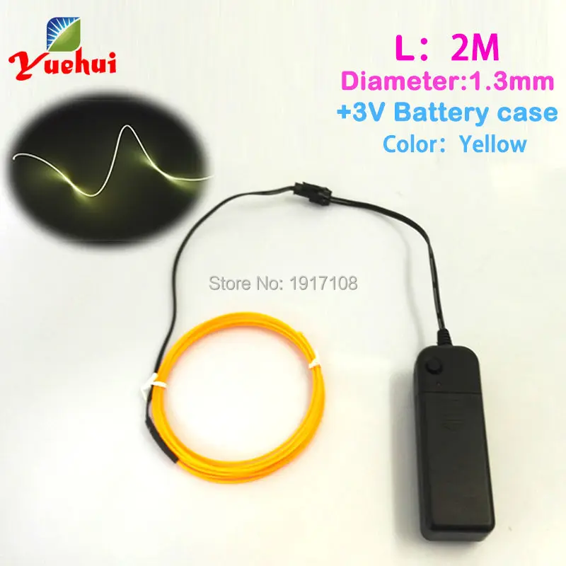 

2M DC-3V Flexible Light Glow 1.3mm Yellow EL Wire Rope tape Cable Strip Neon Lights Shoes Clothing Car Party Decoration