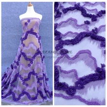 La Belleza фиолетовый ручной работы тяжелый жемчуг бисер 3D Цветы кружевной материал для свадьбы/вечернее платье кружевная ткань 1 ярд