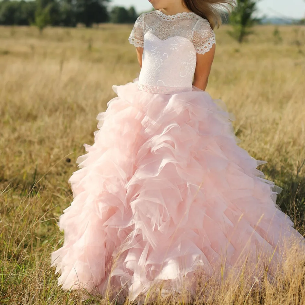 Элегантное платье для девочек; длинные платья с открытой спиной и короткими рукавами для дня рождения; винтажное свадебное платье подружки невесты; платье принцессы