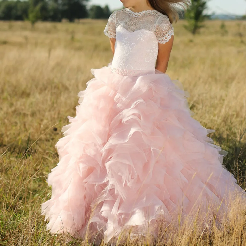 

Elegant Girls Dress Baby Kid Backless Short Sleeve Long Dresses for Birthday Party Vintage Wedding Bridesmaid Princess Dress