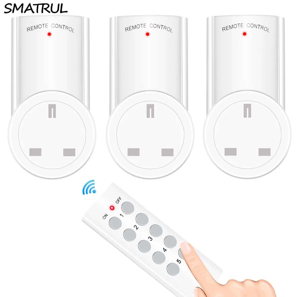 SMATRUL 433mhz умная Беспроводная 3 розетка 1 пульт дистанционного управления настенная электрическая розетка с вилкой для ЕС и Великобритании 220 в 230 В светодиодный праздничный светильник для пациента - Тип: 1 remote 3 socket Uk