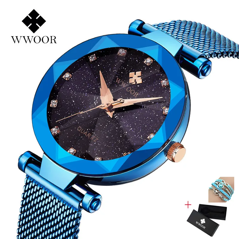 

Fashion Luxury Watches Women Blue Face Quartz Watch Lady Mesh Watchband Casual Waterproof Wristwatches Gift For Wife 2019
