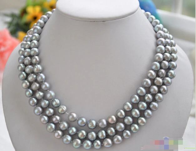 

3row 19" 10mm GRAY ROUND FRESHWATER PEARL NECKLACE