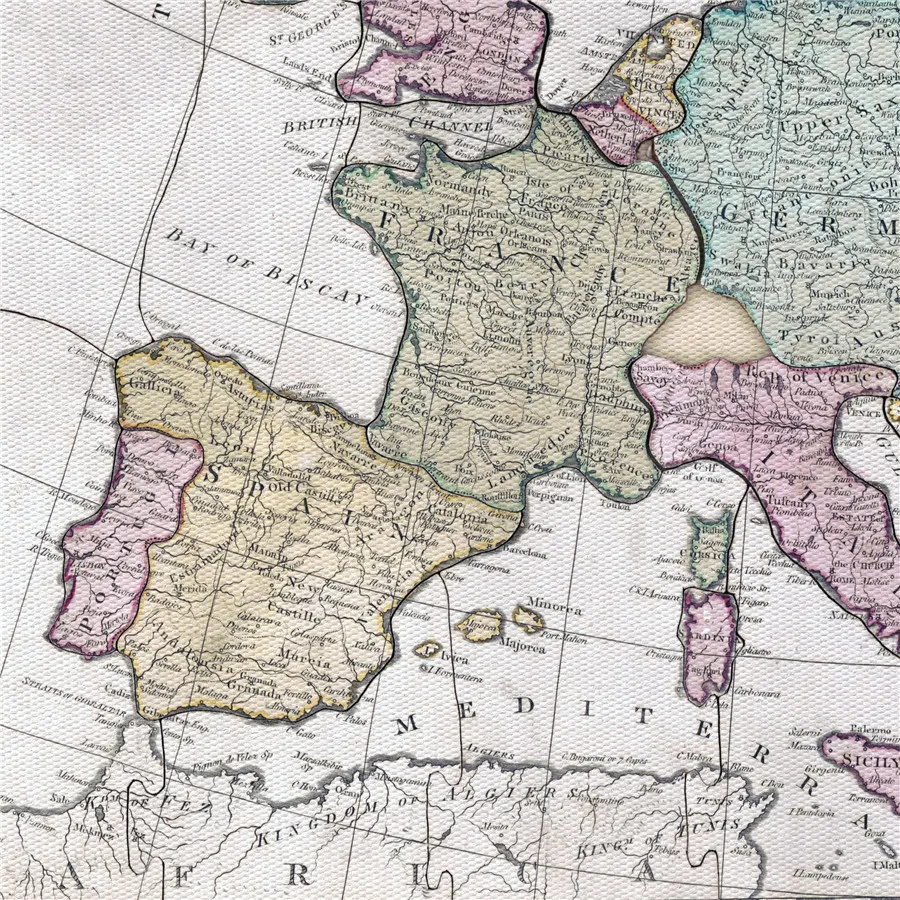 Большая детальная старинная карта Европы 1814, винтажная холщовая настенная наклейка, учебное образование, украшение для дома, печатный плакат
