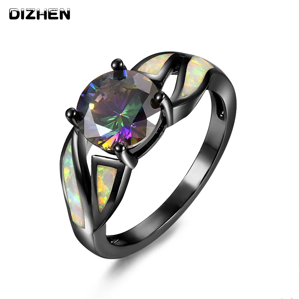 

Female Mystery Rainbow Ring Fashion Style Black Gold Filled Jewelry Vintage Wedding Rings For Women 2019 New Year Gifts R17070
