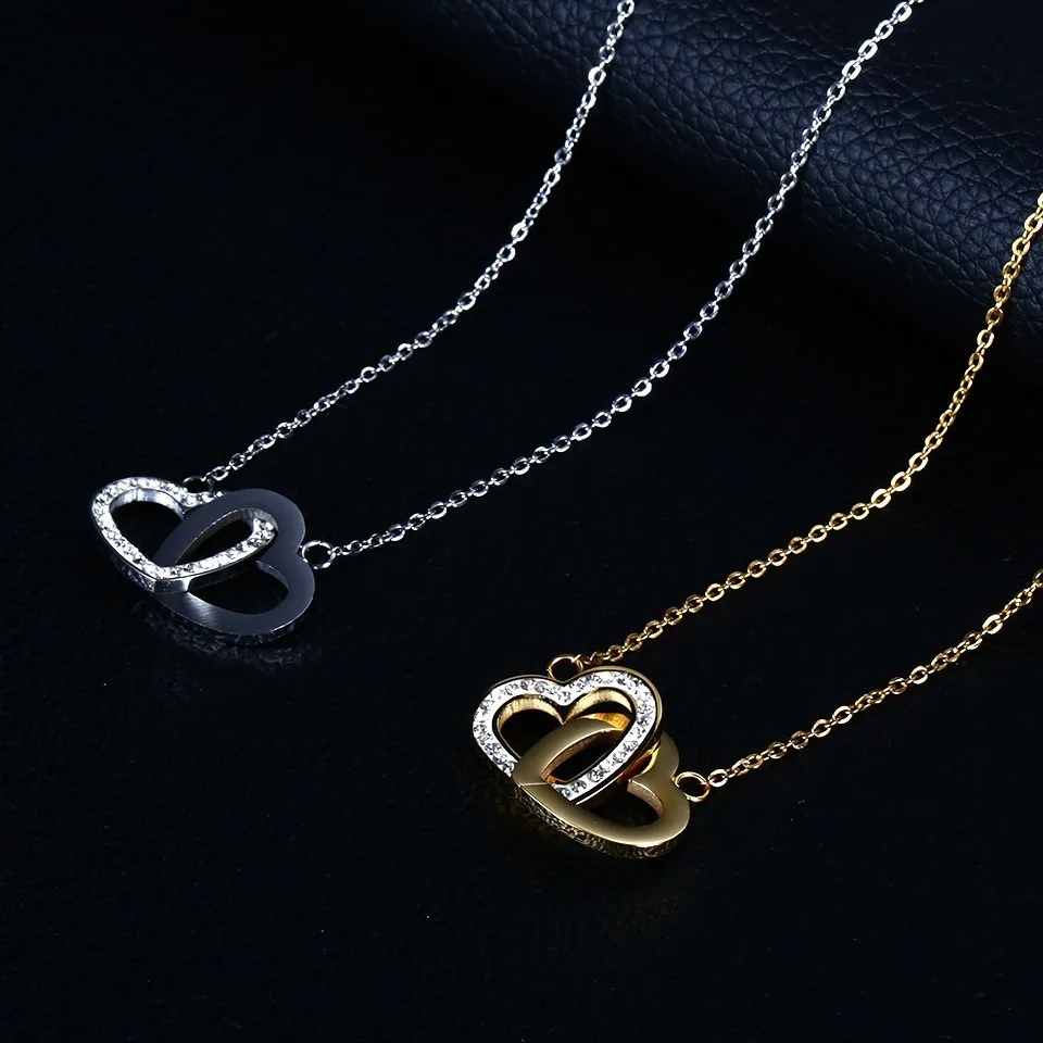 RIR цепочка с двойным сердцем из нержавеющей стали, заполненная цепочкой, два двойных переплетенных близнецов, сердца, ювелирный набор, подарок для подруги