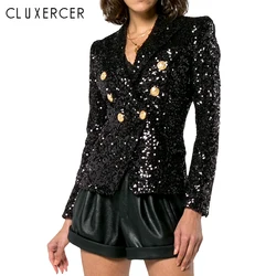 High Quality Black Long Sleeve Blazer Women 2019 New Elegant Sequin Double Breasted Blazer Spring Autumn Ladies Clothes High Quality Black Long Sleeve Blazer Women 2019 New Elegant Sequin Double Breasted Blazer Spring Autumn Ladies Clothes