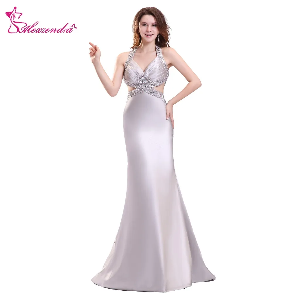 

Alexzendra V Neck Beaded Crossed Back Unique Design Sexy Prom Dresses Formal Evening Gown Simple Special Party Gowns