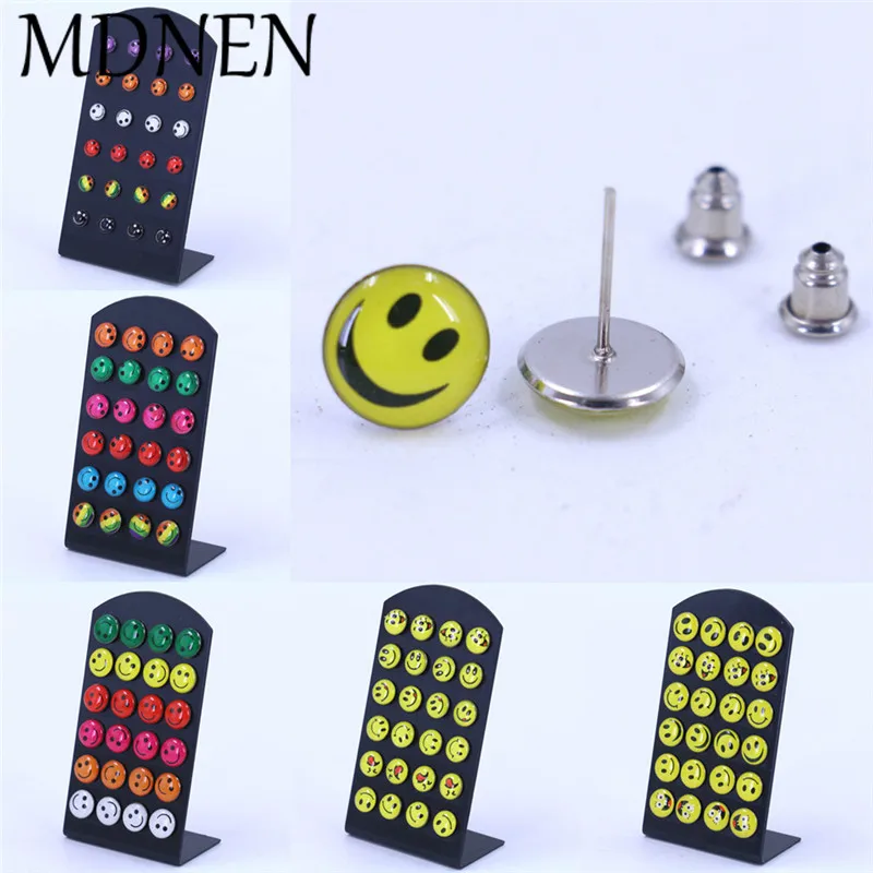 

12pair/set Fashion Earrings Cartoon Round Happy Smile Face Emoji Earring Cute Stud Earrings Set For Women Girls Gifts Wholesal
