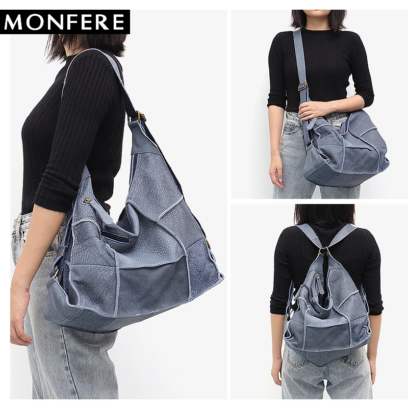Retro Leather Shoulder Bag Large Genuine Leather School Girl Messenger Bags Patchwork