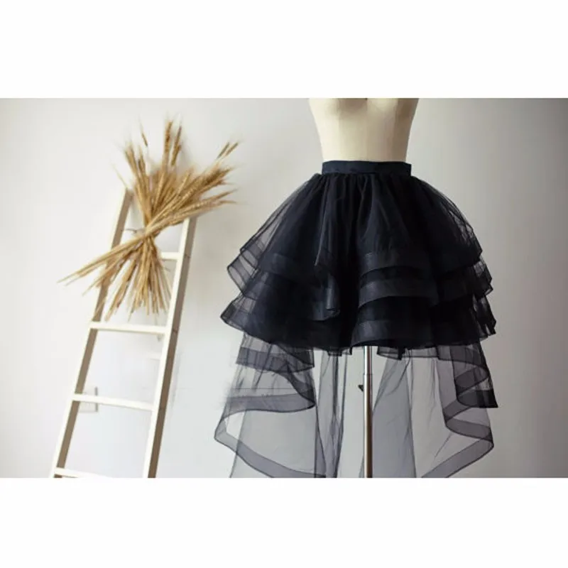 Chic Puffy Ruffles High Low Skirt Women Zipper Style Puffy Tiered Tutu Skirt Female Adult Skirt Custom Made Pleated Ruched Saias