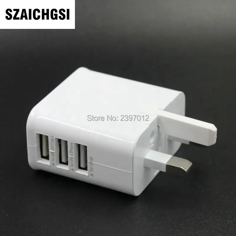SZAICHGSI 3 USB Ports UK 3 Flat Pin British Plug Home
