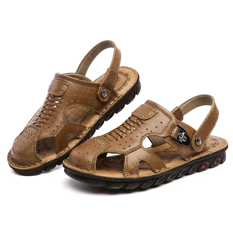 deslizamento khaki Livre Couro Praia Sandálias Ar Ao Flop Real Homens Dos Da Deslizamento Não Sola De Dois Flip Desgaste Brown Macia Verão Slides Respirável Sapatos Vaca HX4qH