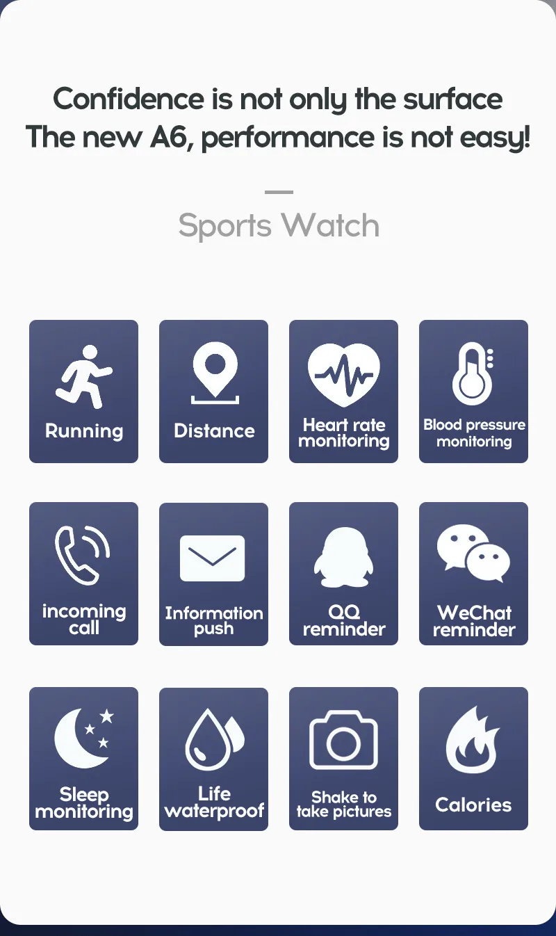 LYKRY A6S Smart Bracelet Fitness Tracker Heart Rate Blood Pressure Monitor Smart Band IP67 Waterproof Sports For Android IOS+Box (3)