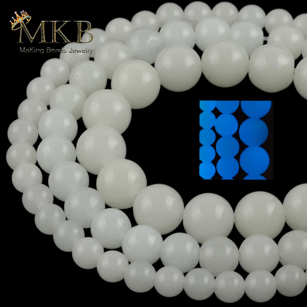

6/8/10mm Blue Luminous Light Glowing Charm Beads Natural Stone Beads For Jewelry Making Diy Bracelets Necklace Accessories