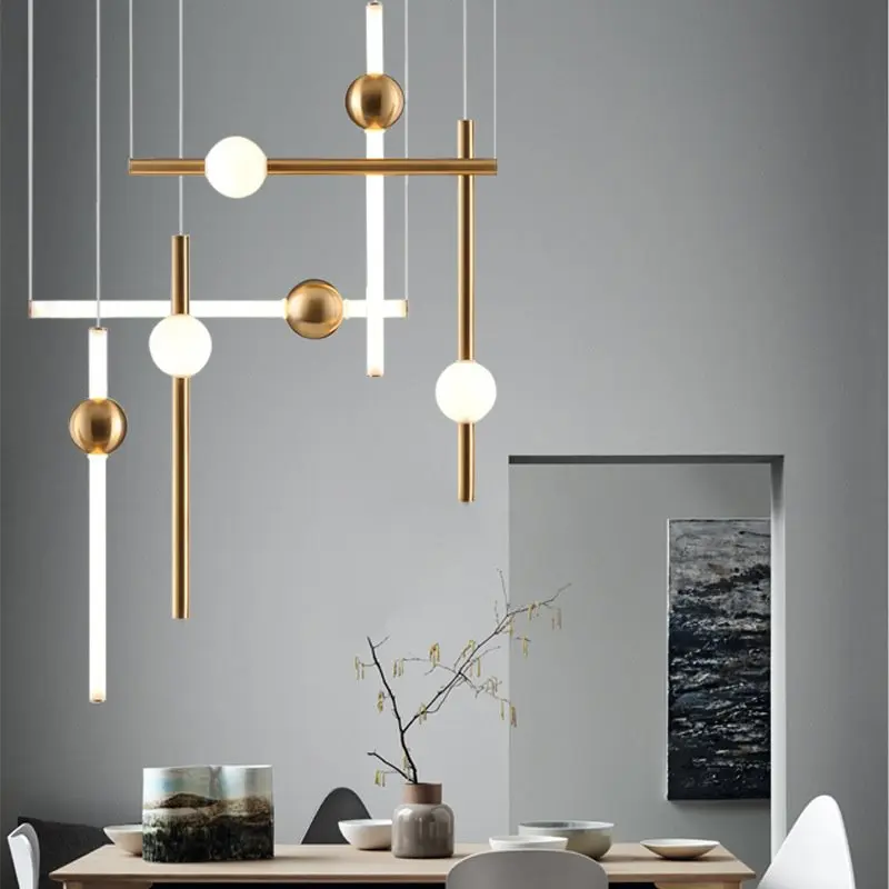 

LukLoy Modern Simple Led Hanging Lamp Spherical Combined Tube Creative Design Chandelier Simple Direct Suspend Lighting Fixtures