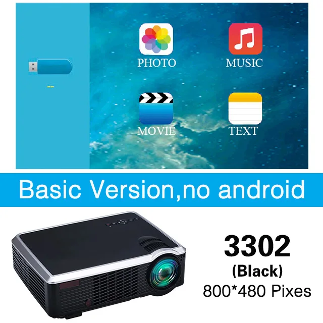 Poner saund 3302 светодиодный проектор дополнительно Android 3500 люмен 3D Поддержка Full HD 1080P HDMI домашний кинотеатр bluetooth-проектор Bluetooth - Цвет: 3302-Black