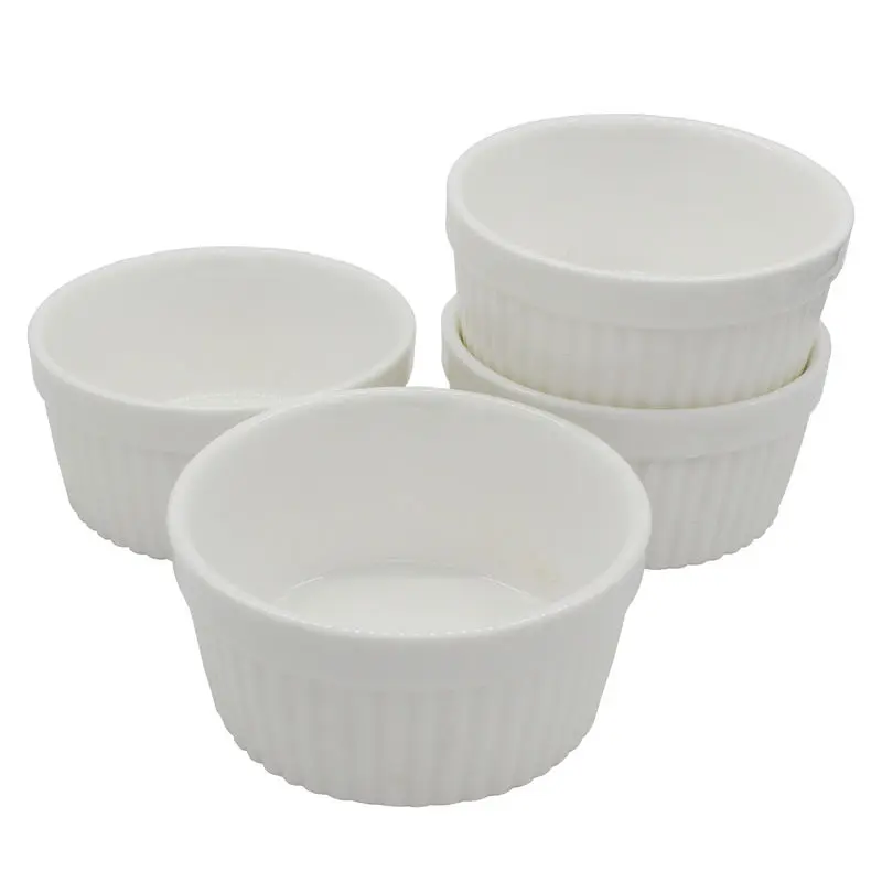 4 Pieces Porcelaine Ramekins Ceramic Pudding Mold Muffin Baking Cup