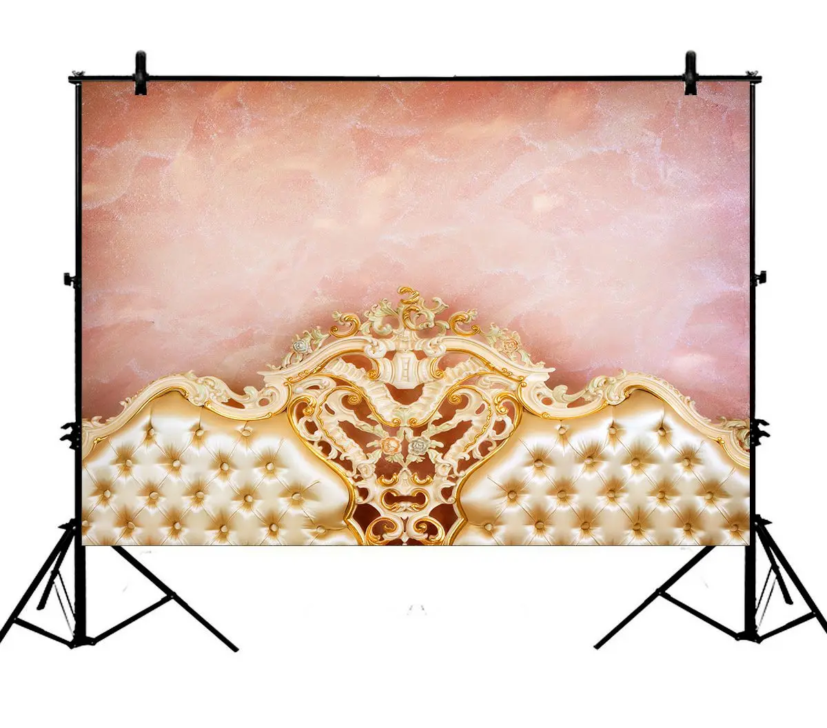 

5x7ft European Luxury Pink Headboard Bed Family Shower Polyester Photo Background Portrait Backdrop