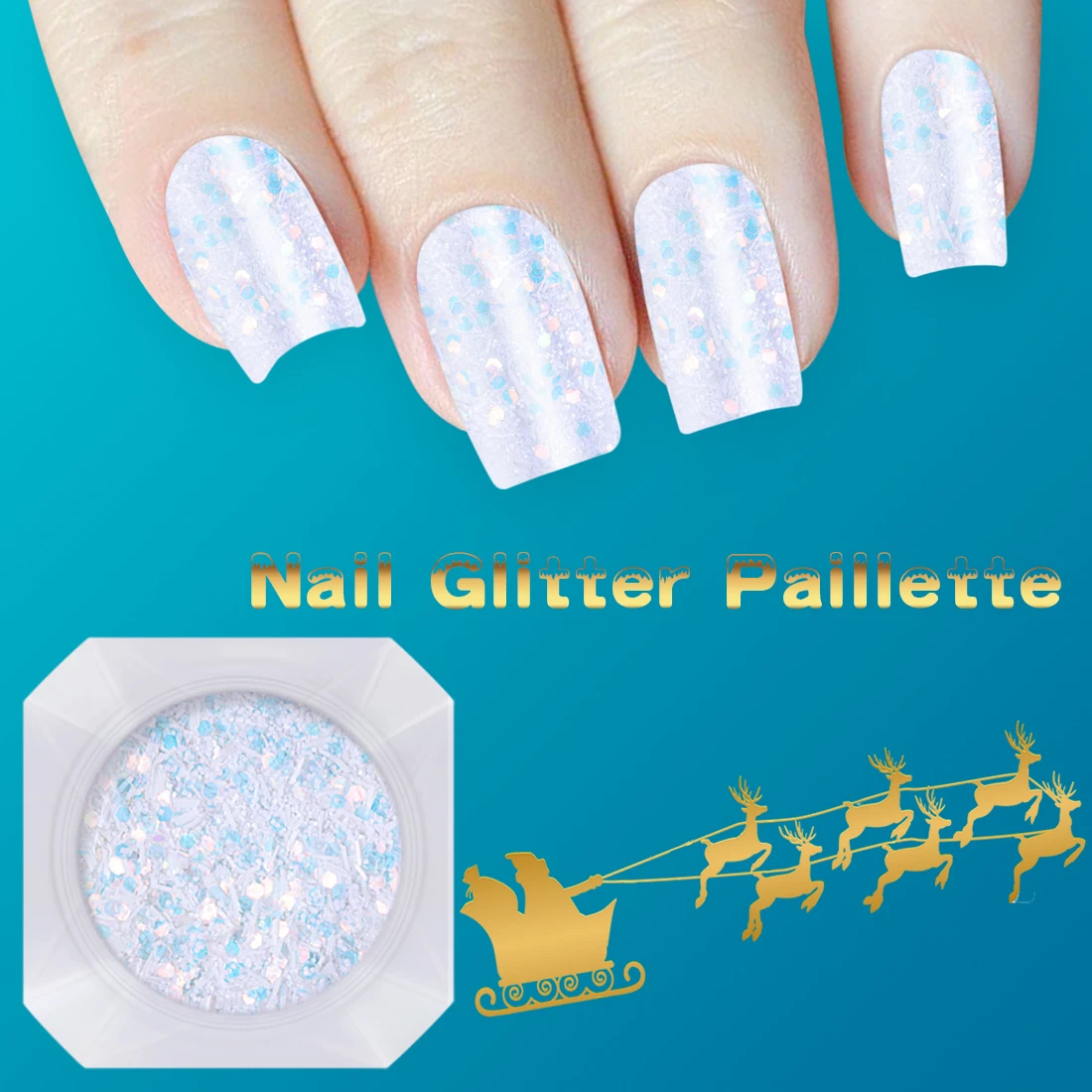 

Flaky Manicure Nail Art Tips Winter Decoration 1.5g/Jar Blue Hexagon Snowflake Nail Sequins White Stripes Paillette Glitter