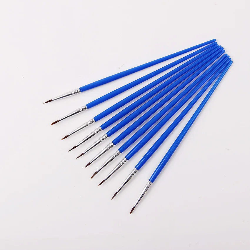 Beste 10 stks set Fijne Hand Geschilderd Dunne Haak Lijn Pen Blauw Art Supplies Tekening Art Pen Kwast Nylon Borstel Schilderen pen