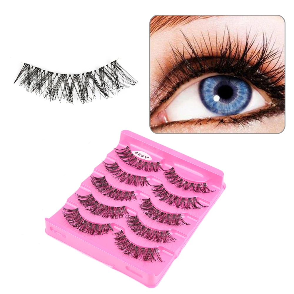 

5 Pairs New Fashion Women Lady Natural Soft Black Fake Eye Lashes Handmade Thick Fiber Strip Fake False Eyelashes Makeup Tools