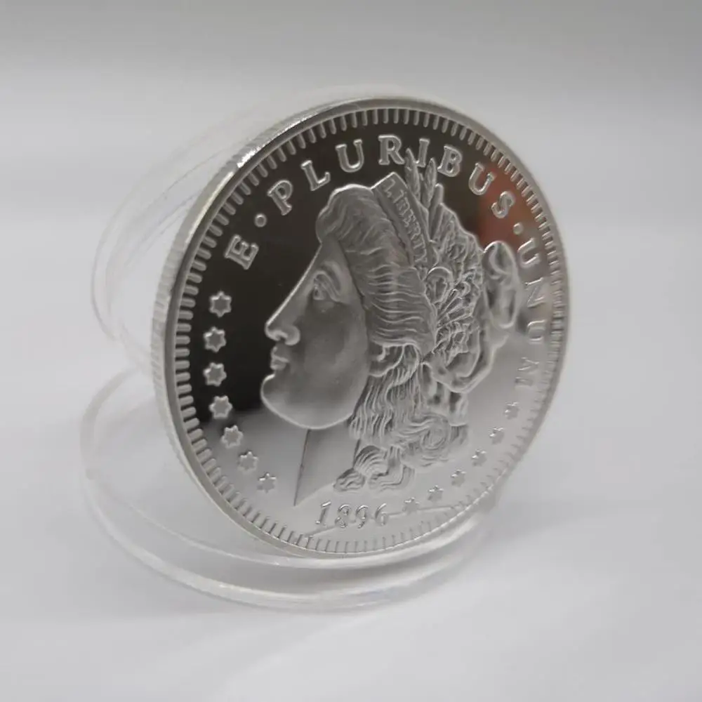 silver Соединенные Штаты 1896 позолоченный морганский доллар сувенирная монета, E PLURIBUS UNUM Золото Серебро Реплика памятная монета - Цвет: silver