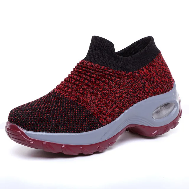 Fashion round toe wedges breathable mesh shoes woman new mixed color comfortable sports mother sneakers women summer shoes - Цвет: Red