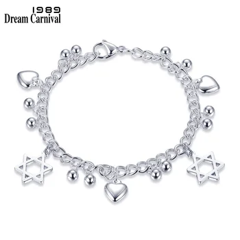 

DreamCarnival 1989 Hexagram Star of David Love Charms Link Chain Stainless Steel Bracelet Gifts for women Female Jewel 2LCB-2032