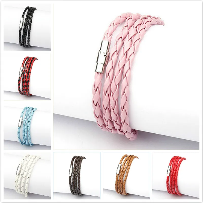 

Hot Sale Style 2019 Latest Popular 4 Circle Leather Bracelet for Men Chain & Link Bracele Vintage 11 Color Choose